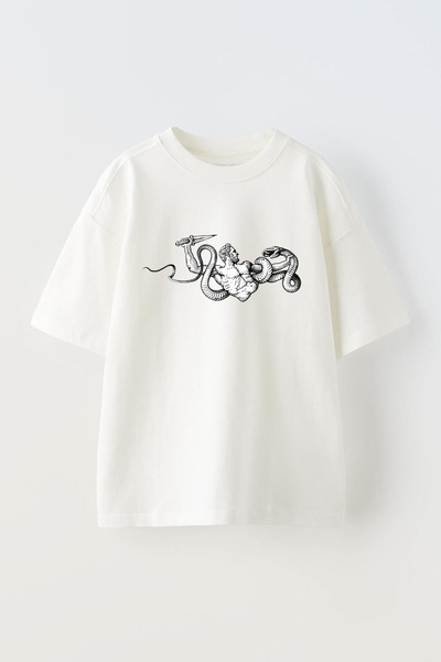 THEWERT Tricou oversize alb unisex cu imprimeu Man Design Knitting the Snake