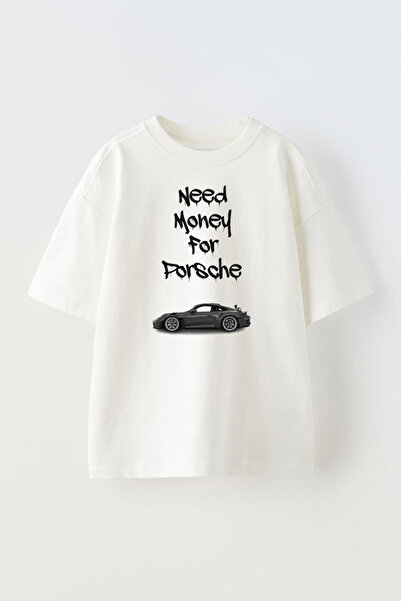 THEWERT Unisex Λευκό μπλουζάκι Oversize - Money For Speed Car Design Printed,...