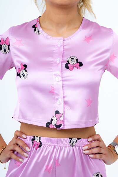 bella bonita Mıckey Saten Şortlu Pijama Takımı