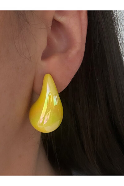 bijutericim Damla Modeli Neon Sarı Küpe