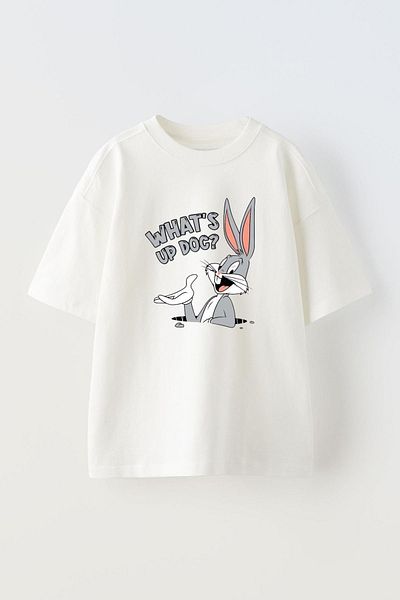 THEWERT What's Up Doc Printed Unisex Λευκό Oversize βαμβακερό μπλουζάκι