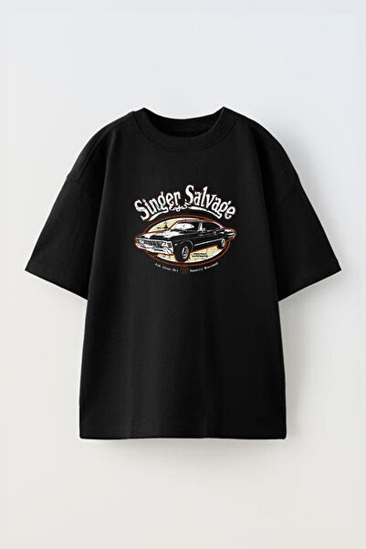 THEWERT Unisex pevač Salvage Štampano crna Pamuk Oversize kroj T-shirt