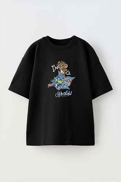 THEWERT Unisex Μαύρο βαμβακερό μπλουζάκι Oversize - Τυπωμένο σχέδιο 'Im A Not Chaogu'