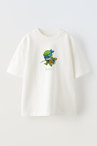 THEWERT Beli Leo Štampano Unisex Oversize kroj Pamuk T-shirt