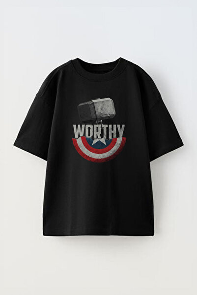 THEWERT Unisex Thor Captain America Design - Cotton Black Oversize T-shirt