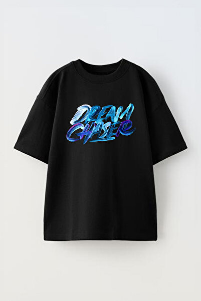 THEWERT Dream Chaser з принтом, унісекс, чорна бавовняна футболка оверсайз