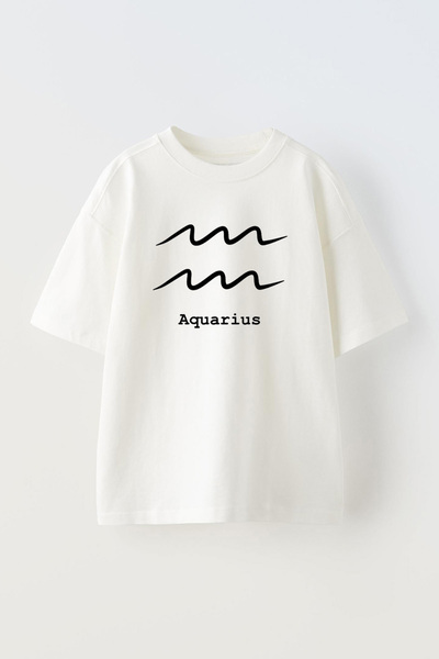 THEWERT Bela Oversize kroj Unisex T-shirt - Aquarius Design Štampano , Pamuk