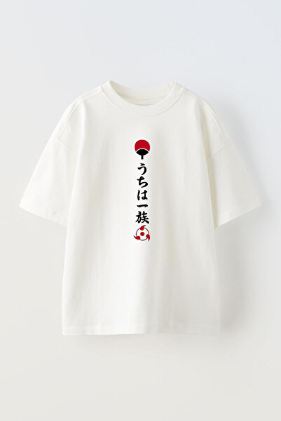 THEWERT Tricou oversize alb din bumbac imprimat cu design Itachi Uchiha Sahri...
