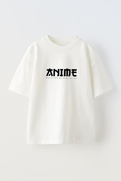 THEWERT Bela unisex anime majica me čini srećnim Oversize kroj Pamuk T-shirt