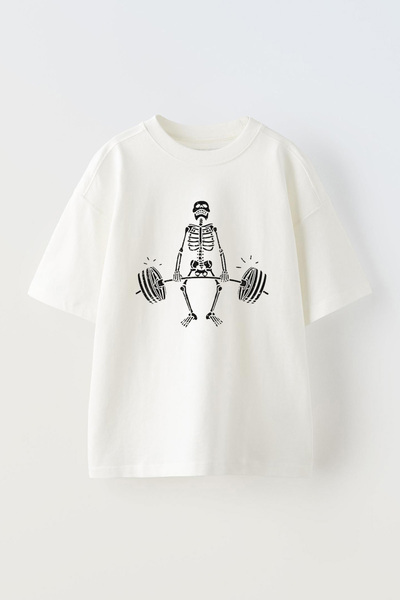 THEWERT Bela Oversize kroj Unisex T-shirt - Halter kroj, Skeleton B Štampano ...