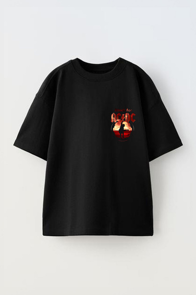 THEWERT ACDC Design - Tricou oversize unisex din bumbac negru