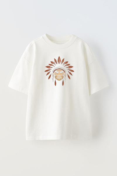 THEWERT Bela Oversize kroj Unisex T-shirt - Dizajn indijanaca Štampano Pamuk