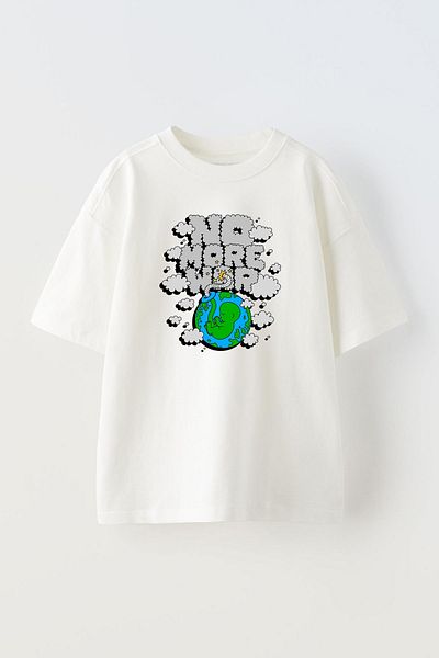 THEWERT Mo More War Printed Unisex Λευκό Oversize βαμβακερό μπλουζάκι