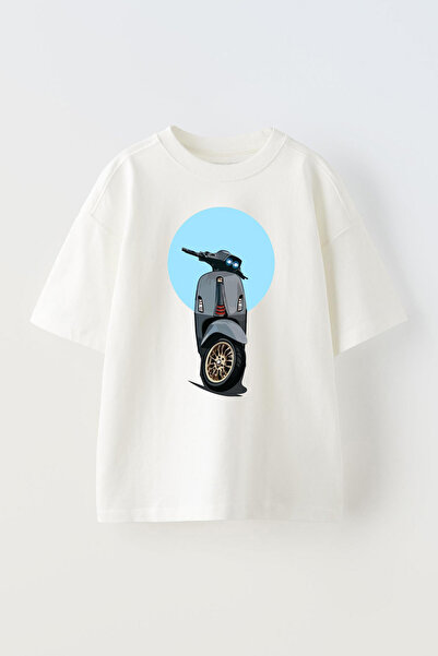THEWERT Beli uniseks Oversize kroj Pamuk T-shirt - sivi skuter Štampano