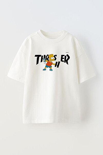 THEWERT Simpsons dizajn Štampano unisex bela Oversize kroj Pamuk T-shirt