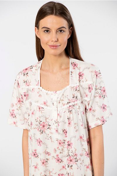 TÜREN Cămașă de noapte pentru femei din viscoză cu imprimeu floral de dimensiuni mari - mânecă scurtă