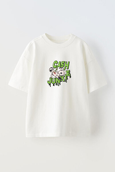 THEWERT Cash Junkie Štampano Unisex bela Oversize kroj Pamuk T-shirt