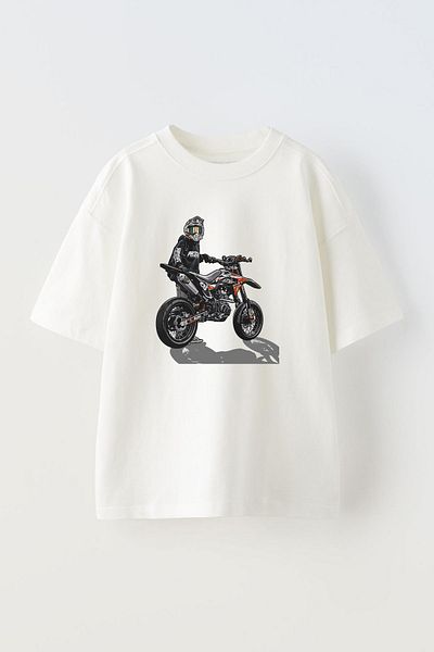 THEWERT Tricou oversize unisex alb - Dag Biker Design Printed, Bumbac