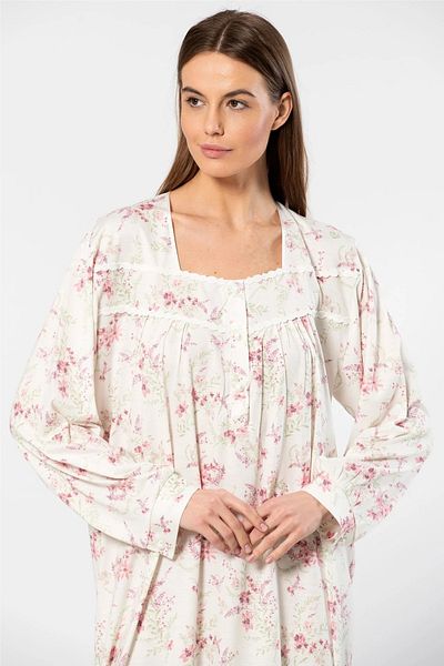 TÜREN Battal Size Floral Patterned Long Sleeve Viscose Women's Nightgown