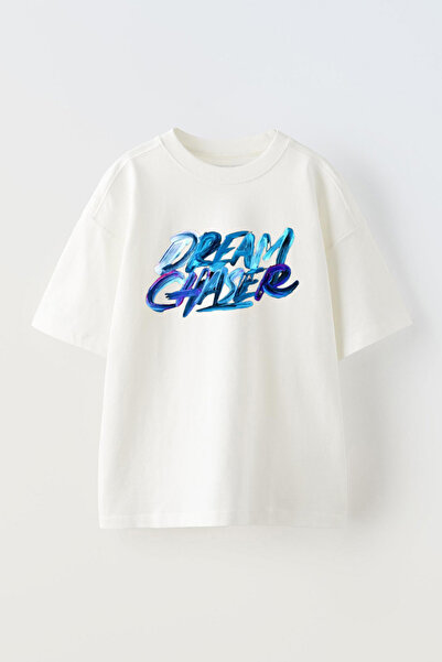 THEWERT Біла бавовняна футболка Oversize з принтом Dream Chaser - Unisex