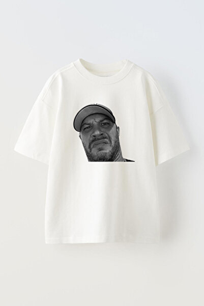 THEWERT تي شيرت قطني أبيض كبير الحجم مطبوع للجنسين من توم هاردي