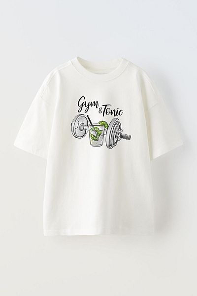 THEWERT Λευκό Oversize Unisex T-shirt - Tonic Wall Art Print Design, Βαμβακερό Υλικό