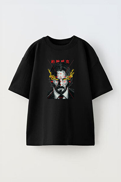 THEWERT John Wick Vatreni Oči Sa deznom Crna Pamuk Oversize kroj T-shirt - Un...