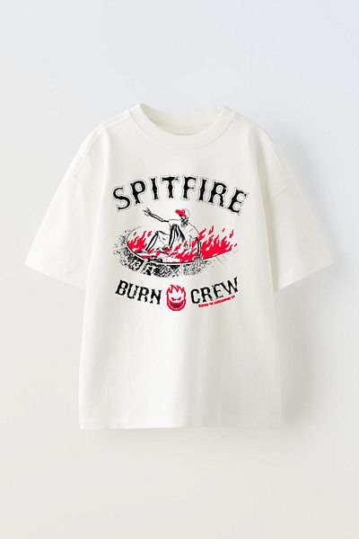 THEWERT Μπλουζάκι Spinfire Burn Unisex Λευκό Oversize - Βαμβακερό εμπριμέ