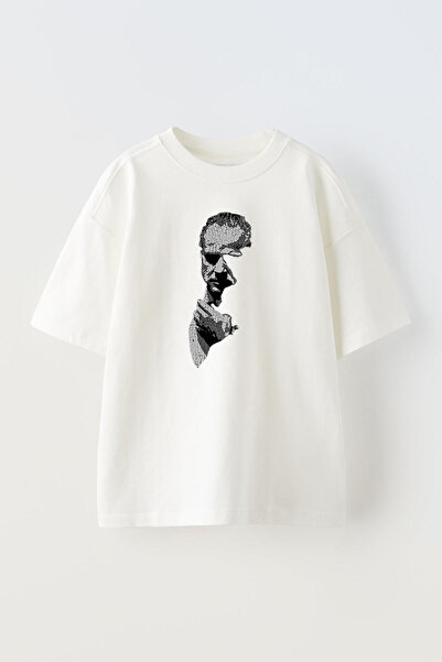 THEWERT Kum Štampano Siva Pamuk Oversize kroj T-shirt - Unisex beli dizajn cr...