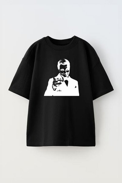 THEWERT Унисекс Pamuk црна T-shirt Oversize kroj са Štampano и дизајном посте...