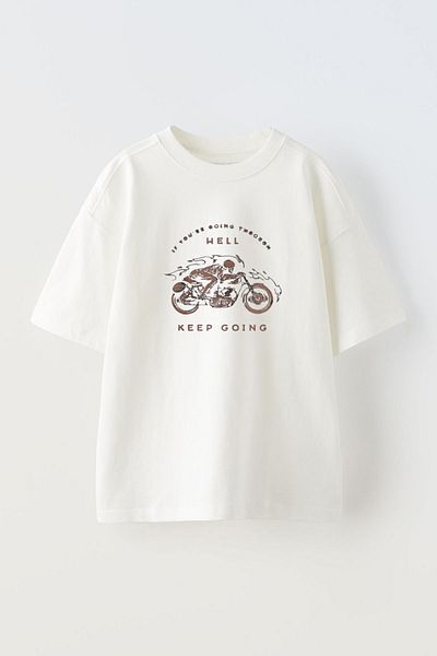 THEWERT Hell Keep Going Printed Unisex Λευκό Oversize βαμβακερό μπλουζάκι
