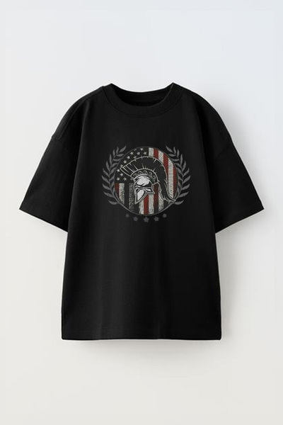 THEWERT Tricou unisex negru oversize din bumbac cu imprimeu America Mifer