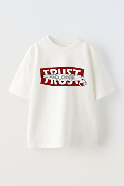 THEWERT Ne veruj nikome Štampano Unisex bela Oversize kroj Pamuk T-shirt