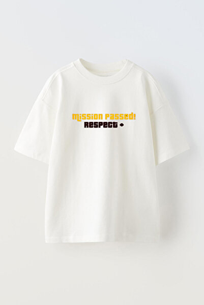 THEWERT Bela unisex Oversize kroj T-shirt - Misija uspela, dizajn sa poštovan...
