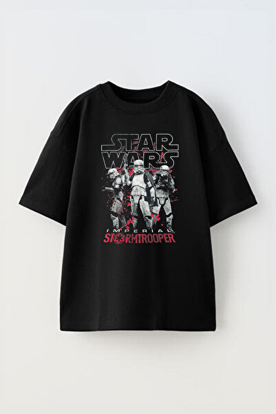 THEWERT Tricou oversize unisex din bumbac negru cu imprimeu Stormtrooper Design