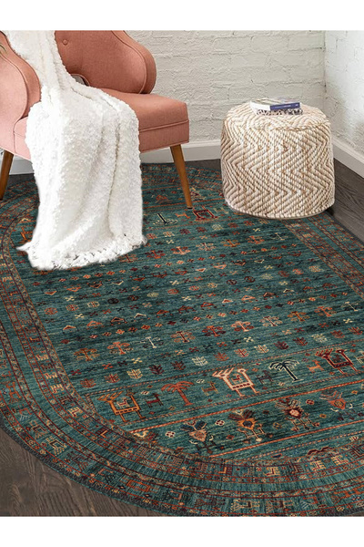 blcmoda Dokuma Taban Modern Tasarım Yıkanabilir Oval Kaymaz Taban Halı Yolluk...