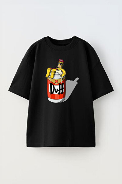 THEWERT Tricou negru oversize din bumbac unisex cu model Simson Duff Barrel