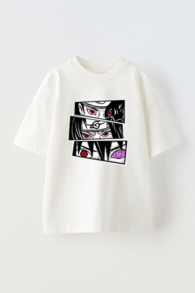 THEWERT Feringrh Design - Uchiha Eyes Štampano Bela Oversize kroj Pamuk T-shi...