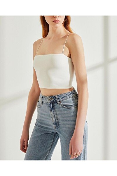 marsupilamistores Beyaz renk ip askılı demctys crop top