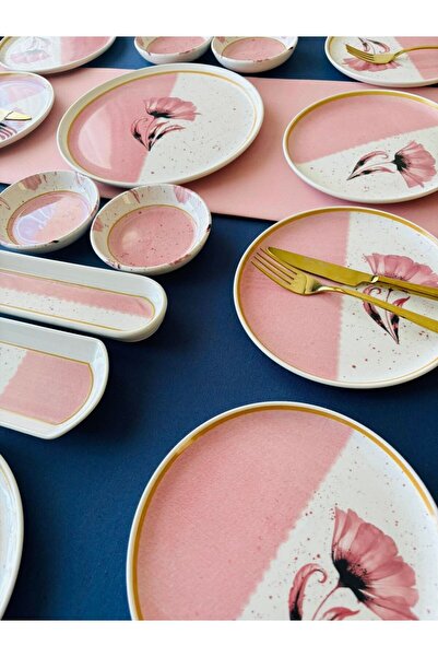 Genel Markalar Gelincik Model 12 Kişilik 21 Parça Kahvaltı Takımı (Pembe)