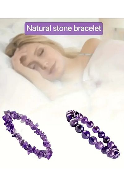 NBS Beautiful Naturel Stones Amethyst 2 Pieces Unisex Set Natural Stone Bracelet (Positivity, Happiness, Radiation)