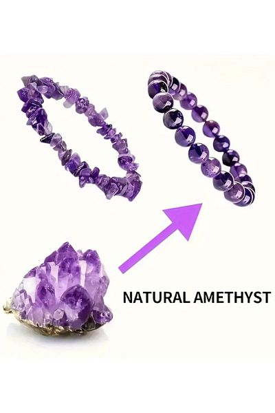 NBS Beautiful Naturel Stones Amethyst 2 Pieces Unisex Set Natural Stone Bracelet (Positivity, Happiness, Radiation)