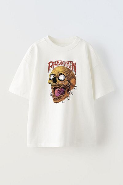 THEWERT Λευκό Oversize Unisex T-shirt - Ramstain Design Printed Cotton