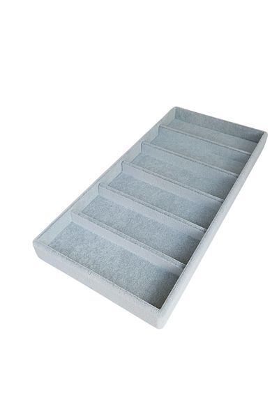 ÖZER KUTU Gray Suede Earring Ring Serving Table with 6 Compartments - 18X38Cm
