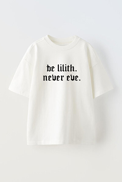 THEWERT Tricou oversize alb din bumbac unisex cu imprimeu The Lilith Never Eve