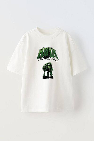 THEWERT Unisex Hulk Printed White Oversize βαμβακερό μπλουζάκι