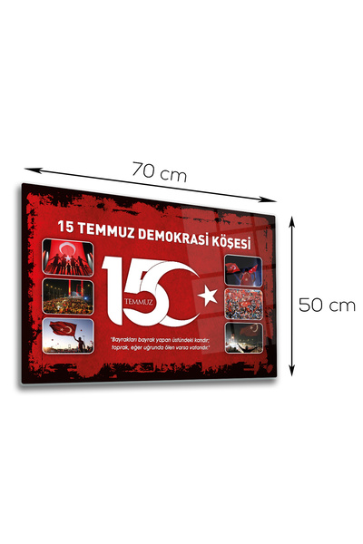 Decorita Cam Tablo | 15 Temmuz Demokrasi Köşesi | Kırmızı  Fon | 50cm x 70cm
