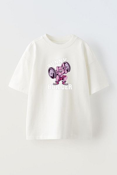 THEWERT Μπλουζάκι White Bunny Builder Rabbit Printed Cotton Oversize - Unisex