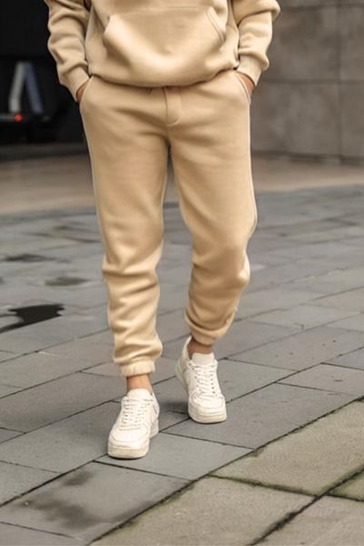 BayBayan Ανδρικό βαμβακερό παντελόνι Jogger 3 νημάτων βιζόν - Ελαστικό πόδι