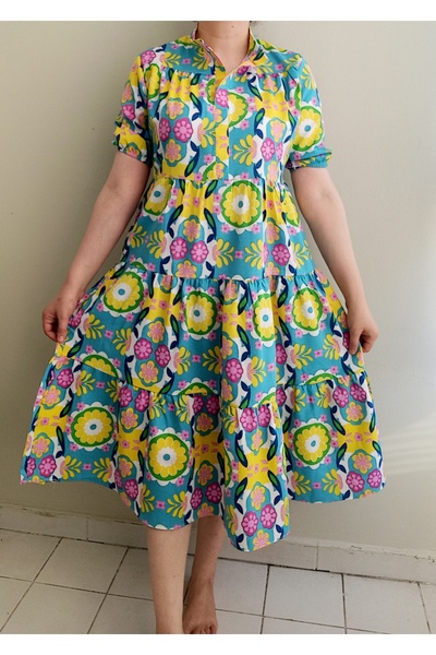 RENKLİM çiçekli midi boy elbise